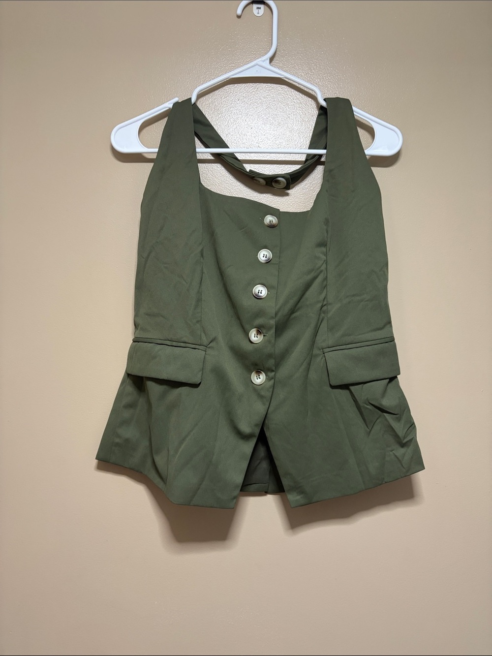 Olive Green Button-Front Women's Vest Top